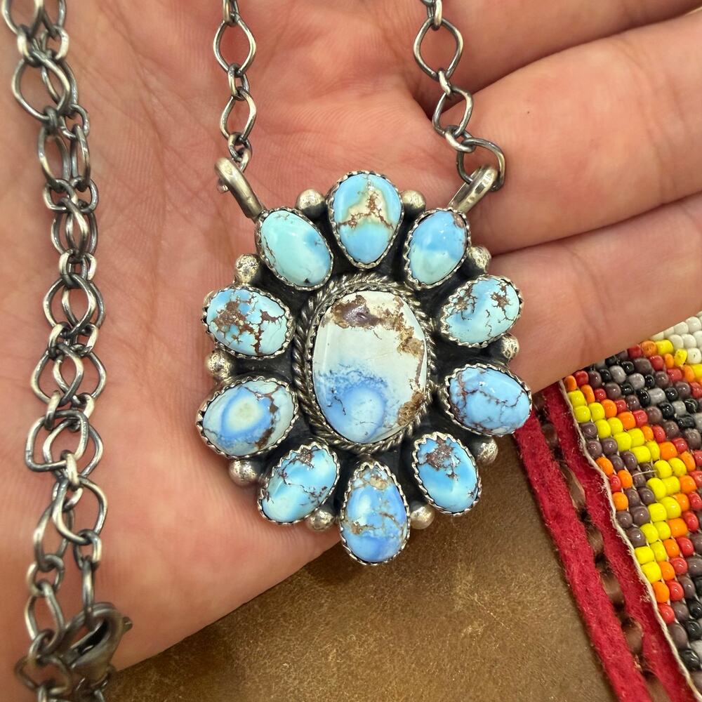 Native American Golden Hills Turquoise & Sterling Silver Necklace by A Spencer - Picture 2 of 9